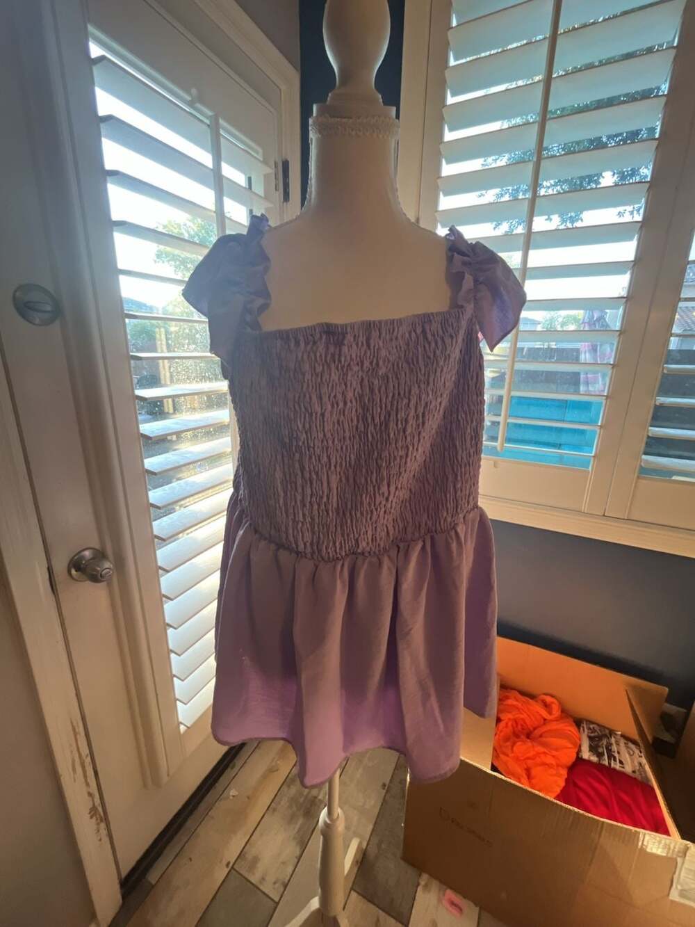 SHEIN Curve 4XL Purple Smocked Flutter Sleeve Peplum Top
